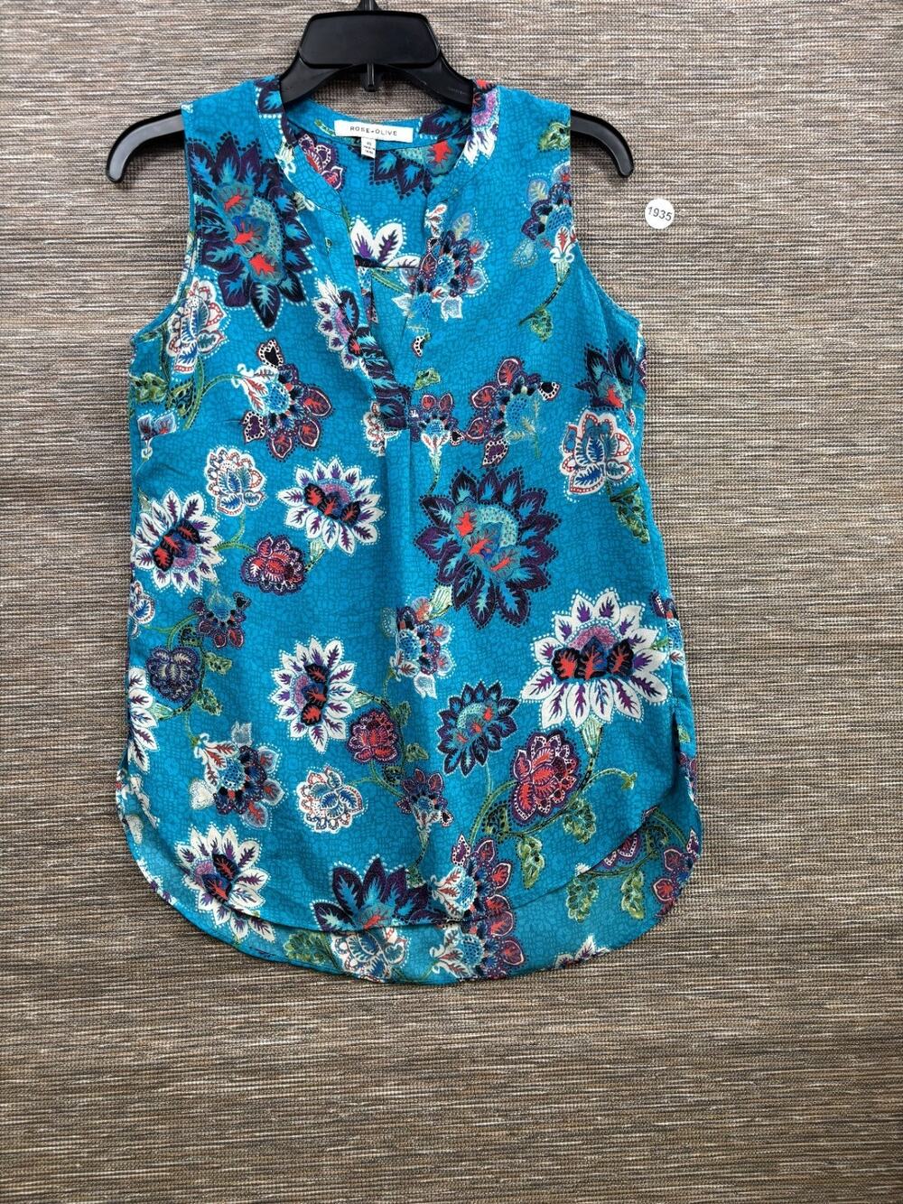 Rose + Olive Women's XS Large Blue Floral V Neck Tank Top Boho Hippie Gypsy